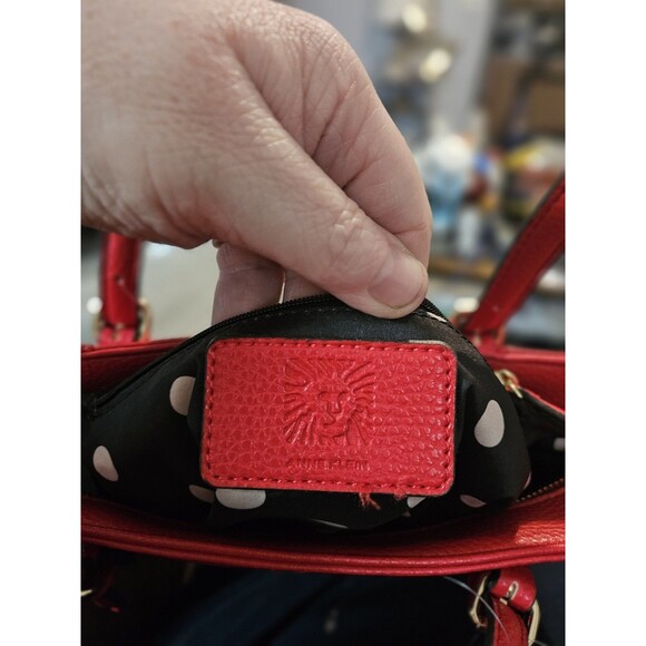 Anne Klein Red Pebbled Tote Bag Purse Handbag interior Pockets, Zip Gold Accents - Picture 6 of 6